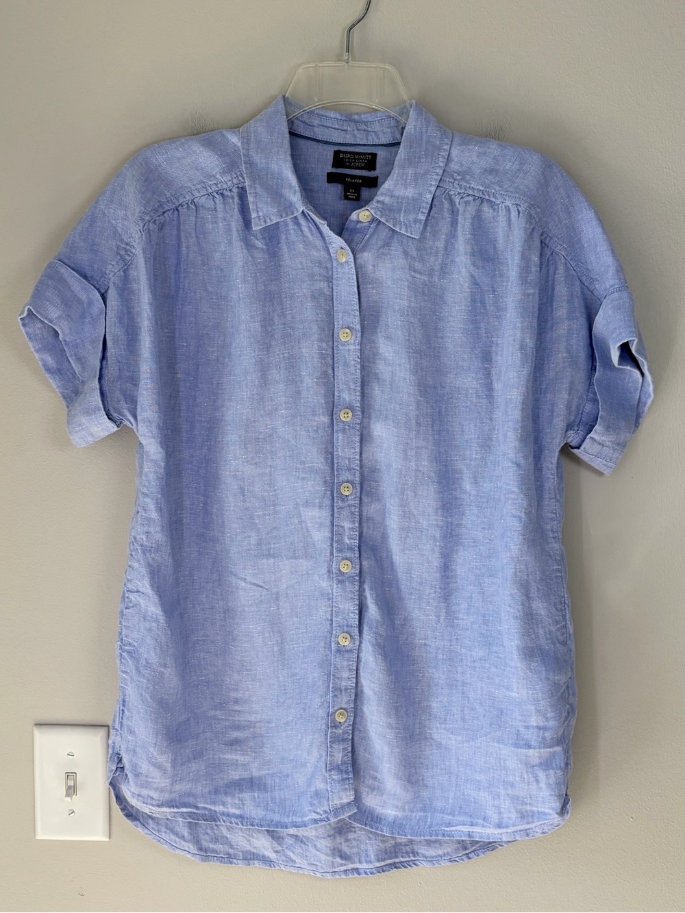 Baird McNutt J. Crew Irish Linen Relaxed Fit Short Sleeve Button Down Shirt